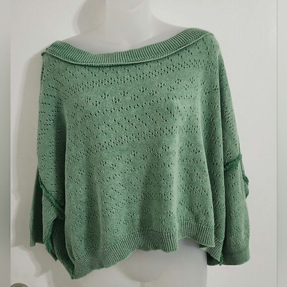Free People Knit Pointelle Sand Castle Cropped Sweater - Picture 4 of 8